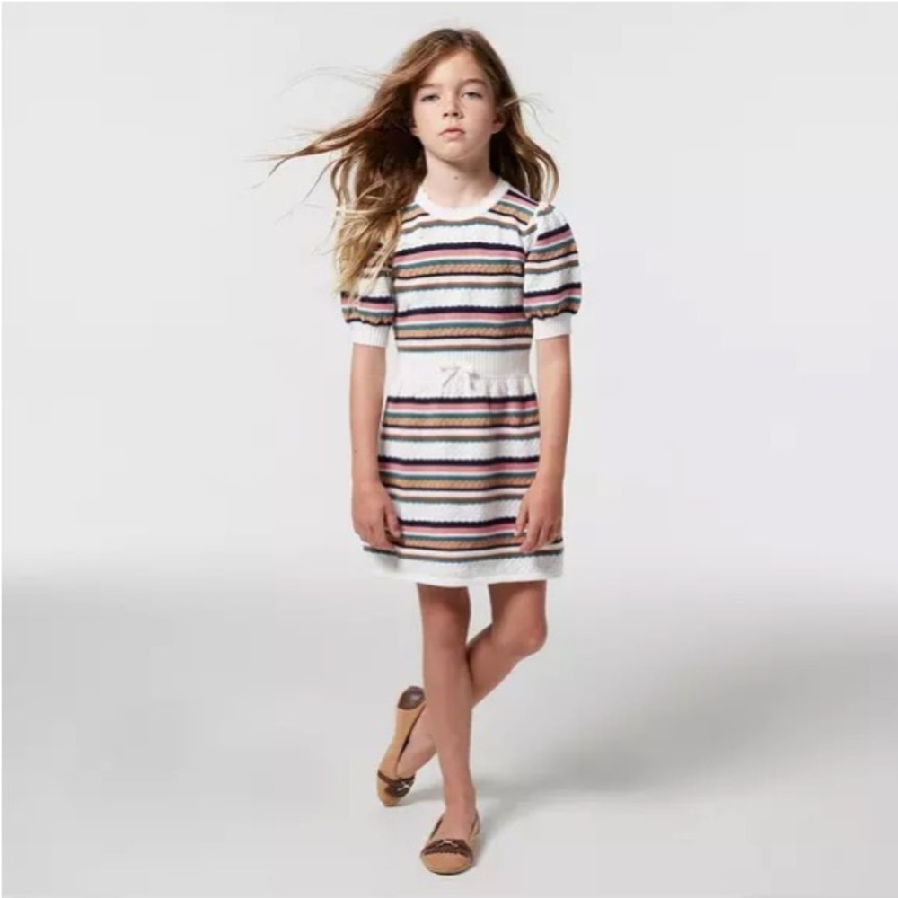 Janie and Jack Striped Puff Sleeve Sweater Dress